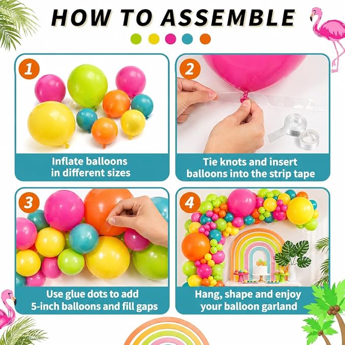 141 Pcs Rainbow Neon Balloon Arch Kit, Hot Pink Lime Green Orange Slate Blue - Image 7