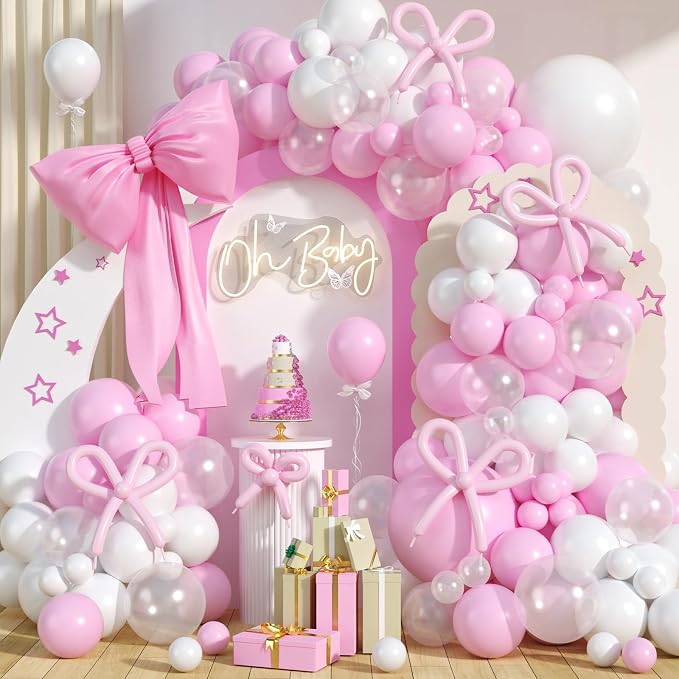 Pink and White Balloon Arch Kit, Baby Pink Clear Long Balloons by Sowide