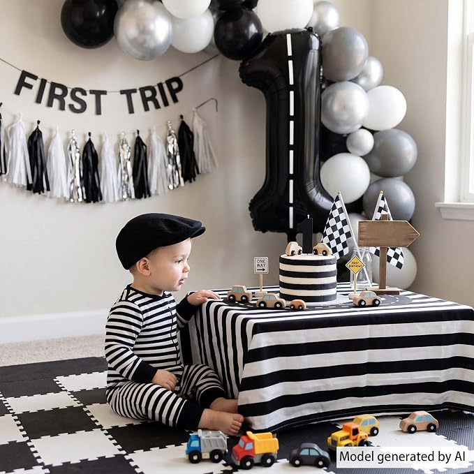 Black and White Stripes Number 1 Balloon 40 Inch, Foil Numeral - Image 6