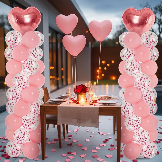 Realspring 2 Sets Wedding Pink and Rose Gold Heart Shape Balloons Column Stand - Image 8