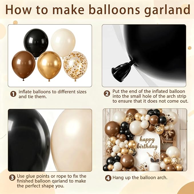 Brown Black Gold Balloon Arch Kit, Party Decoration | Sand White, - Image 3