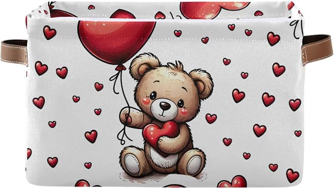 senya Valentine's Day Storage Basket, Love Bear Heart Balloon Foldable Fabric by senya