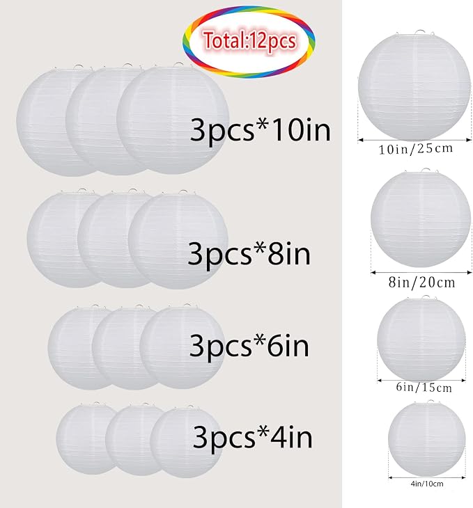 White Paper Lanterns Set Round Hanging Paper Lanterns - Image 2