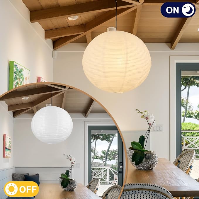 White Paper Lantern Lamp Shade, Home Decoration Ceiling Lampshade, Foldable - Image 2