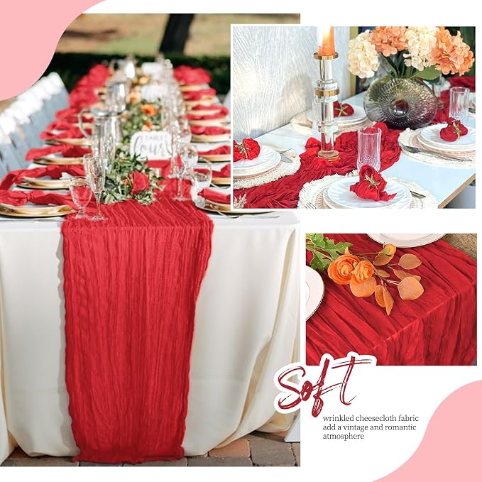 6 Pack Red Cheesecloth Table Runner 17x108 Inch Semi Sheer Boho Gauze Cheese - Image 6
