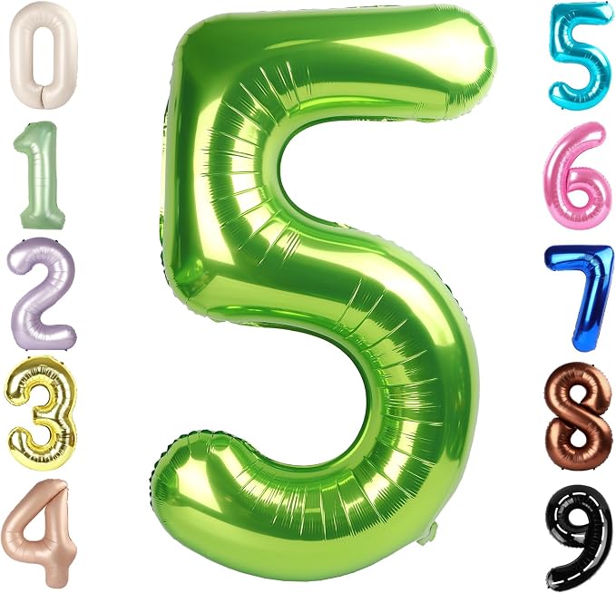 5 Balloon Numbers, 40In Green Balloons by Mluchee