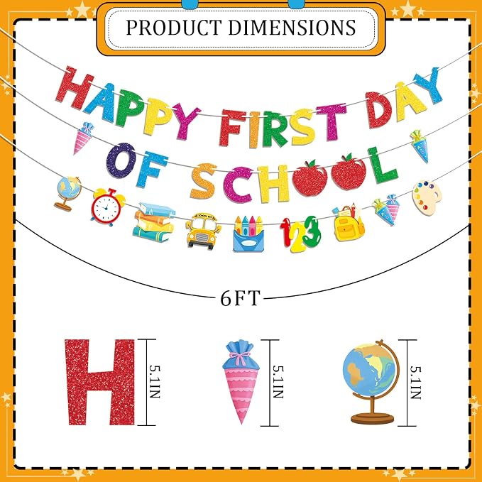 Happy First Day of School Banner, Back To School Decorations - Image 3