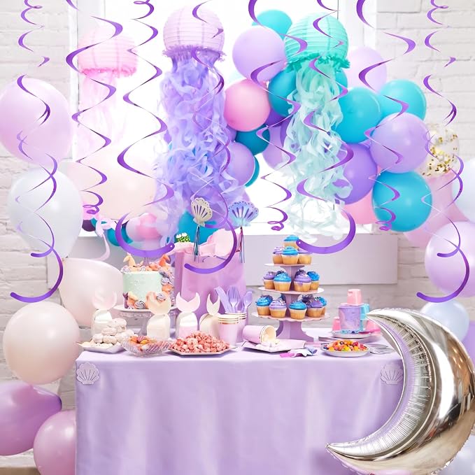 24 PCS Purple Hanging Swirl, Sparkle Ceiling Hanging Decorations, Plastic - Image 5
