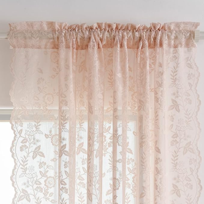 FINECITY Blush Floral Sheer Lace Curtains - Image 3