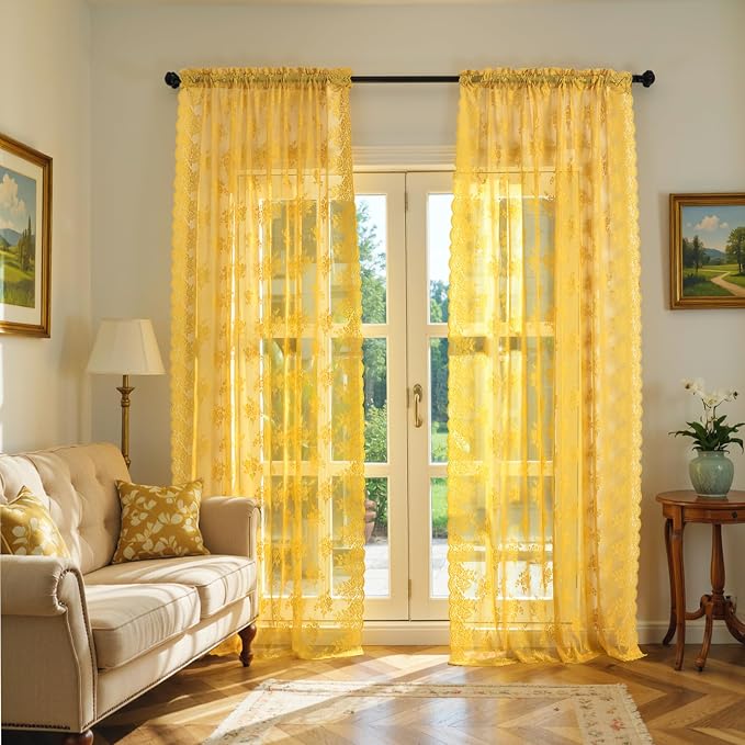 Kotile Yellow Gold Lace Curtains by Kotile+Curtains