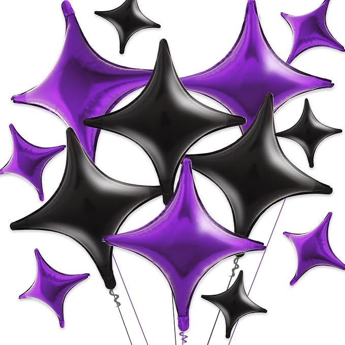 TONIFUL 30Pcs Four Pointed Star Balloon 26In&10In Black Purple Foil Balloon | by TONIFUL