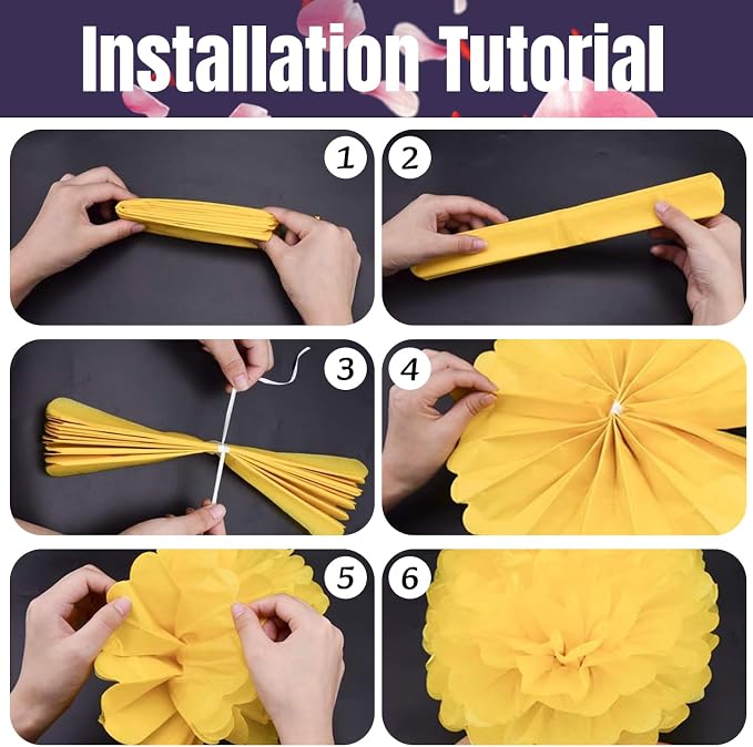 Qimoo 20pcs Dark Purple Paper Pom Poms Decorations, DIY Tissue Paper Flowers - Image 3