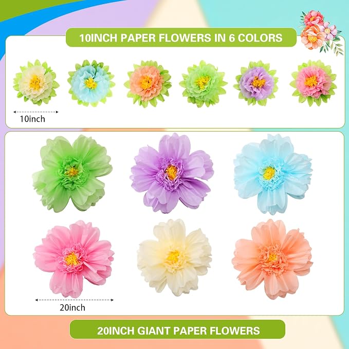 TaoBary Large Colorful Tissue Paper Flowers Giant Fiesta Paper Pom Poms - Image 2