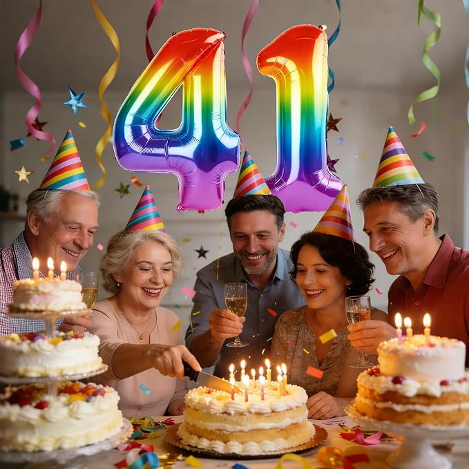 40 Inch Number 41 Balloons for 41st Birthday Party Decorations, 0-100 Rainbow - Image 2