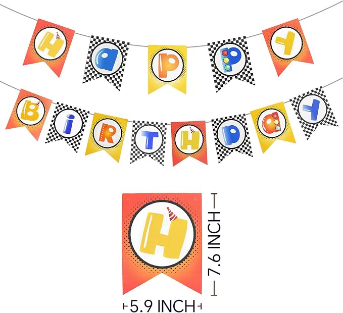 Checkered Happy Birthday Banner Sign Party Decoration - Image 2
