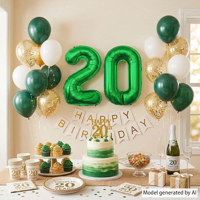 Green Number 20 Balloon 40 Inch, Shiny Foil Duo - Image 6
