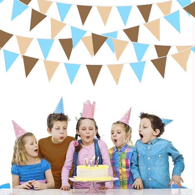 32Ft Brown Blue Party Decorations Brown Blue Pennant Banner Fabric Triangle - Image 6