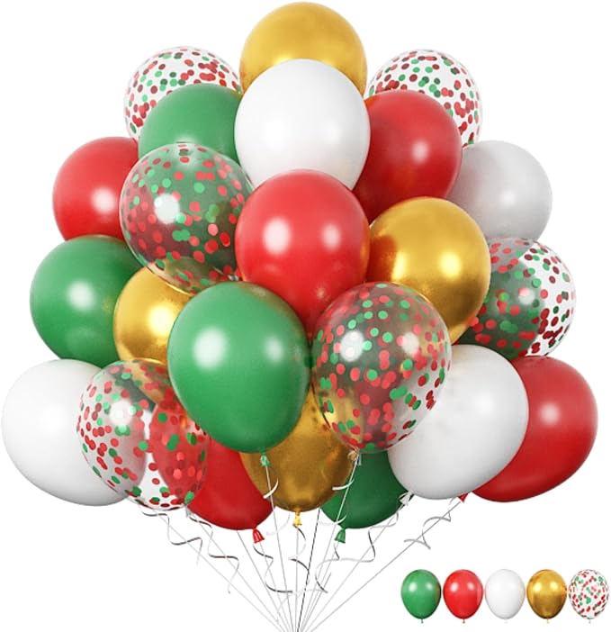 Christmas Balloons, Metallic Gold Latex Confetti Helium Balloons by FunHot