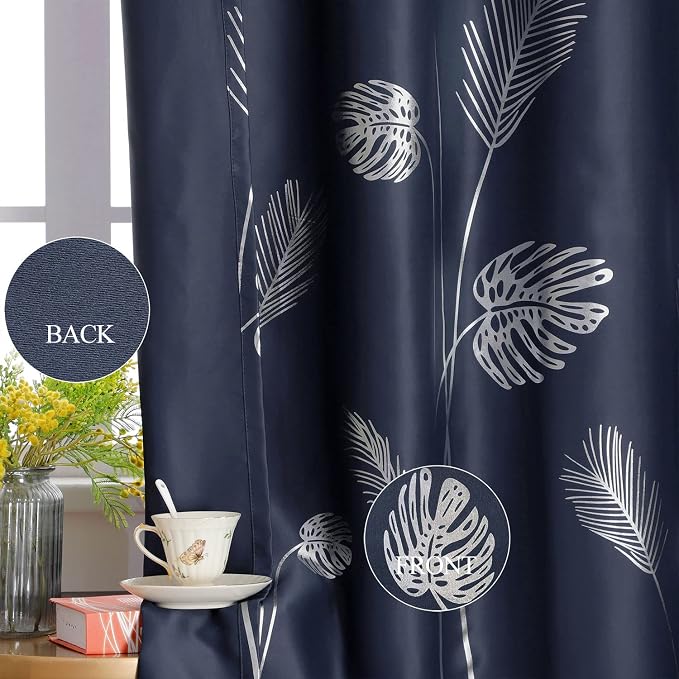 Blackout Curtain for Bedroom 80W x 96L Inch Long Silver Palm Tree Thermal - Image 5
