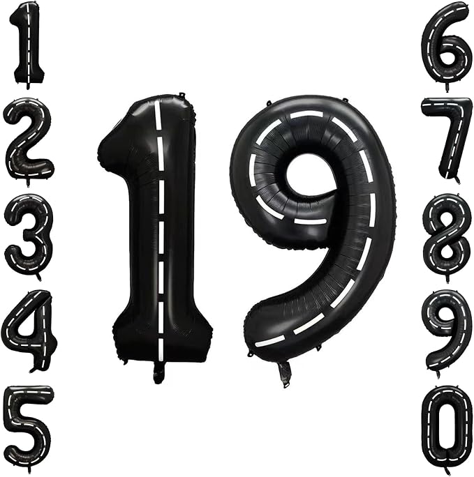 Black and White Stripes Number 19 Balloon 40 Inch, Foil Track Digit | Fast by Unknown