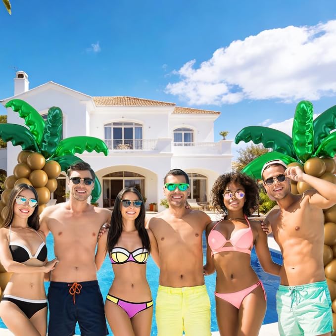 Palm Tree Balloons Set with Green Tree Leaves Foil Brown Balloons | Tropical - Image 5