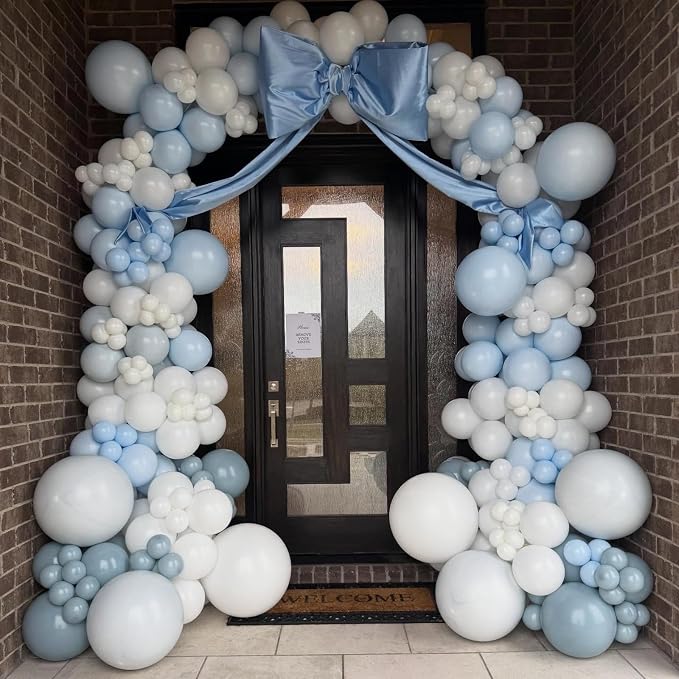 Pastel Blue Bow Balloons Light Pale Blue and White Sand Balloon 12inch Beige - Image 3