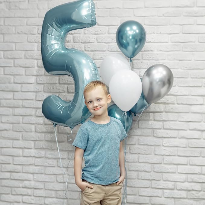 40 Inch Pastel Blue Number Balloons, Giant Self Inflating Foil 5th Birthday - Image 6