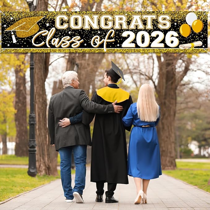 Large Congrats Grad Banner Gold Class of 2026 Banner Backdrop Graduation 2026 - Image 7
