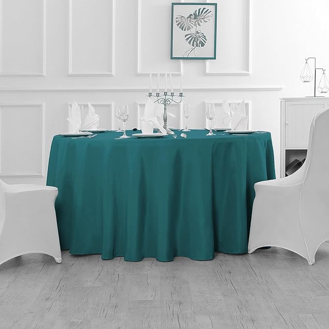 60 inch Round Tablecloth Washable Polyester Table Cloth Decorative Table Cover for Wedding Party Dining Banquet（60 inch,Peacock Blue）