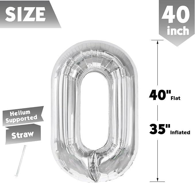 40 Inch Silver Number 0 Balloon Birthday Party Decorations - Image 5