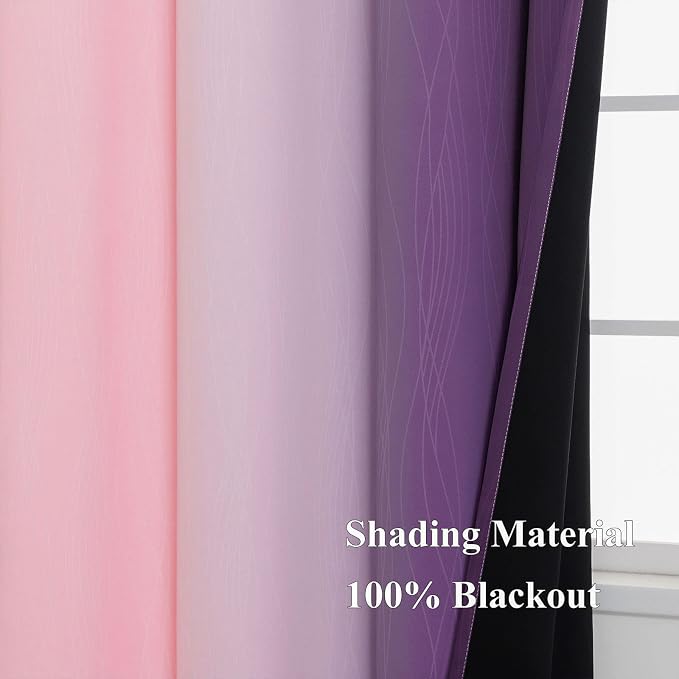 Pink and Purple Curtains 63 Inch Length 2 panels, Full Light Blocking Ombre - Image 5
