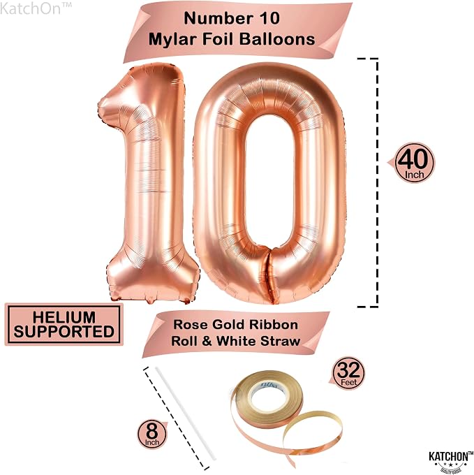 KatchOn Rose Gold 10 Balloon Number 40 Inch, 10th Birthday Decorations | Rose - Image 4