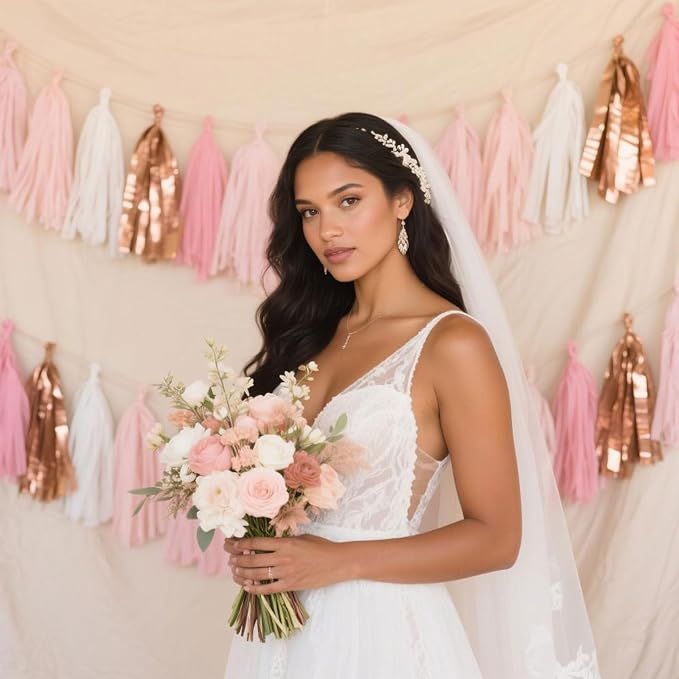Rose Gold Peach White Pink Tassel Garland Banner, 20 Pack, Tassel Garland Party - Image 6