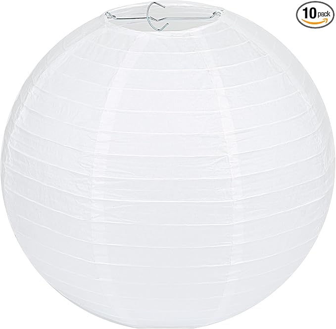 LIHAO 8 Inch White Round Paper Lanterns | Chinese Lantern, Hanging Decor by LIHAO