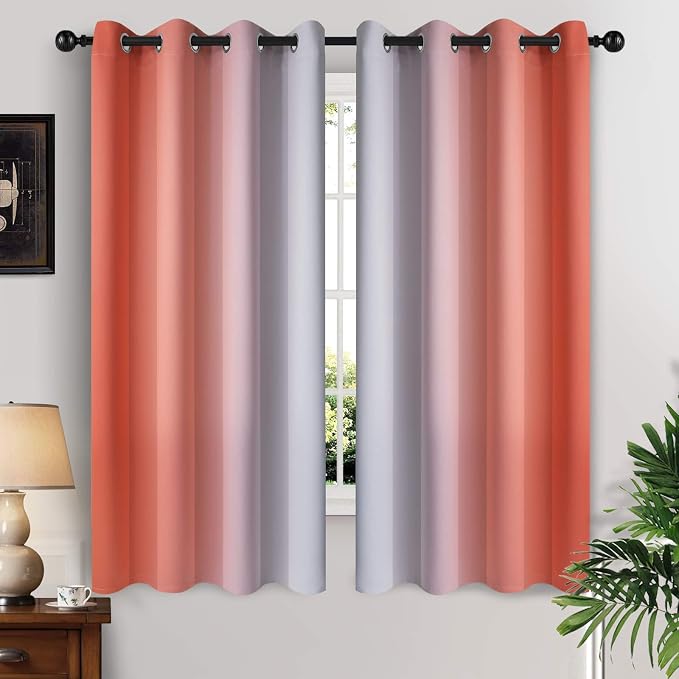 Yakamok Ombre Curtains Coral and Greyish White by Yakamok