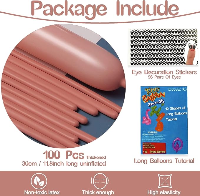 260 Balloons Dusty Pink, Thickened 100 Pack Long Balloons Twisting Skinny Magic - Image 2