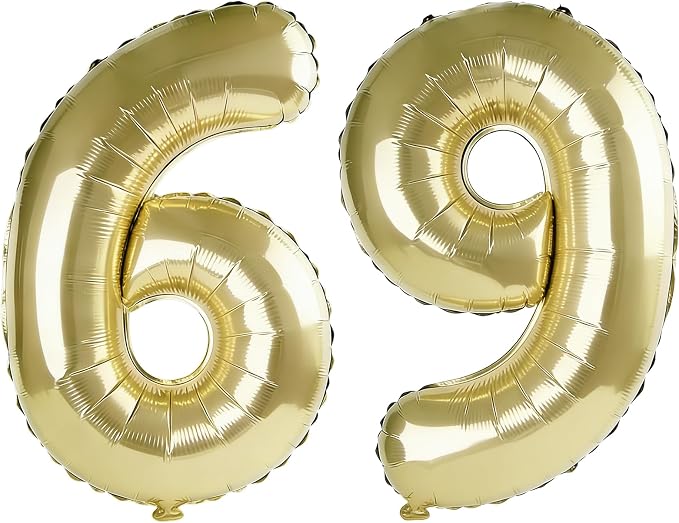 40 Inch Number 69 Balloons for 69th Birthday Party Decorations, 0-100 Champagne by FOBELEC