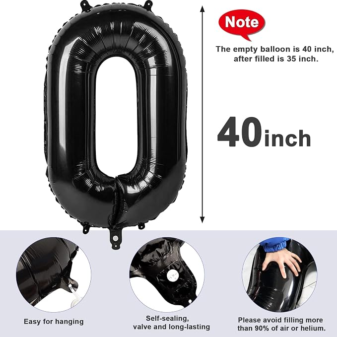 Number Balloons 40 Inch Black 0 Balloon - Image 6