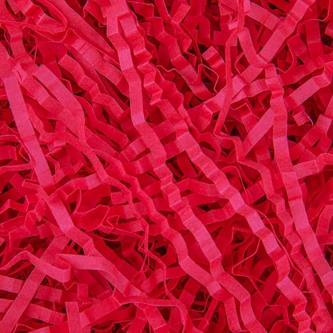 Caleihd Crinkle Cut Paper Grass Filler for Easter Christmas Wedding Birthday Bridesmaid Engagement Craft Gift Boxes Bags Filler Decoration 4.5oz Red
