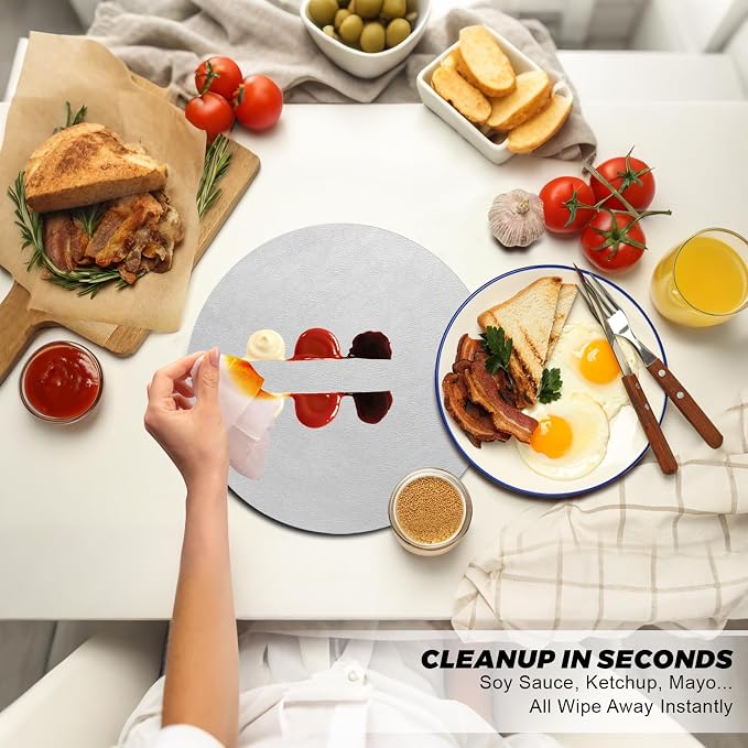 UnivoColors Placemats Round Faux Leather Placemats Set of 6-Waterproof-Wipe - Image 3