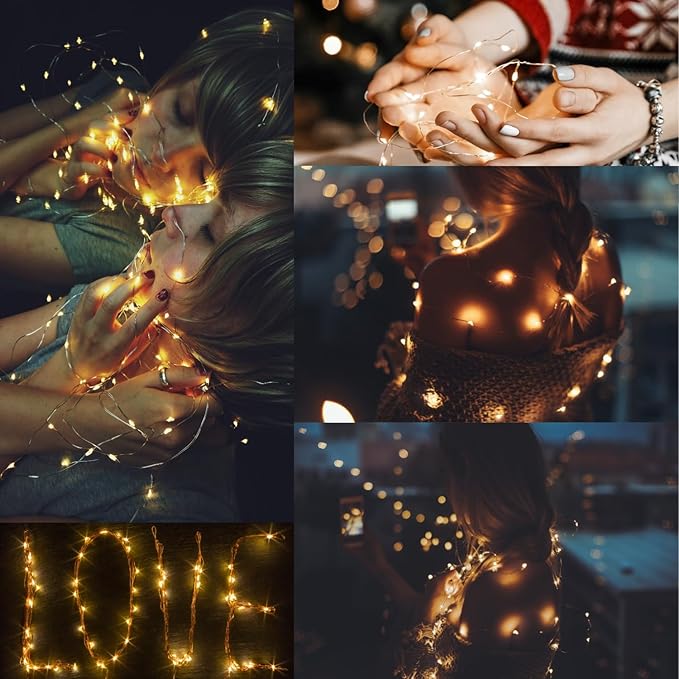 CYLAPEX Pack of 48 Warm White Fairy Lights String Battery Operated Fairy Lights, 3.3ft 20 LEDs Firefly Lights Silver Coated Copper Wire Lights for DIY Decor Christmas Decoration Costume
