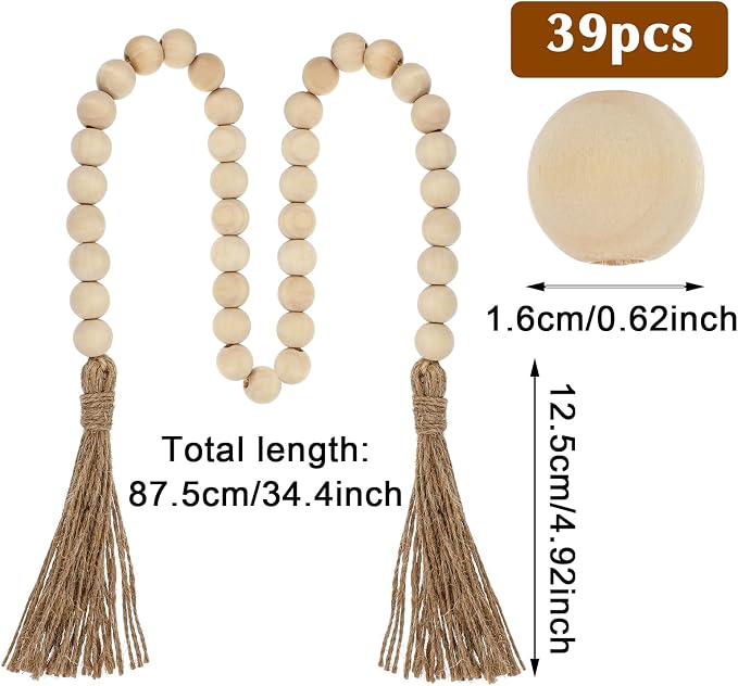 34in Farmhouse Wood Beads Garland - Image 3