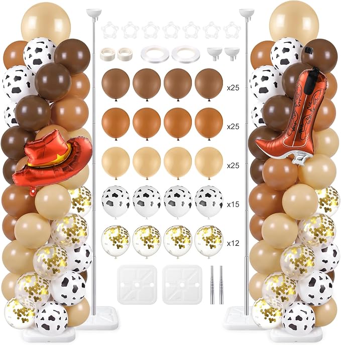 Skylety 2 Sets Western Balloon Column Stand Kit Cowboy Brown Cow Print Balloon by Skylety