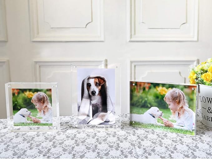 Magicool Premium Acrylic Photo Frame- Magnet Photo Frame -Double Sied Thick Desktop Frames (3.5x5 2 pack)