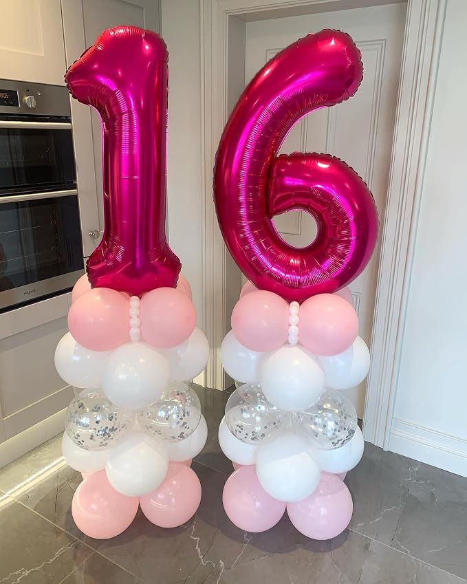 40 Inch Hot Pink 16 Number Balloons Giant 16 or 61 Balloons Hot Pink Birthday - Image 6