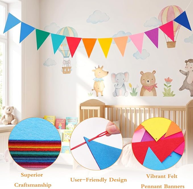 6 Pcs Rainbow Pom Pom Tassel Garland Felt Bunting Garland Back to School Party - Image 2