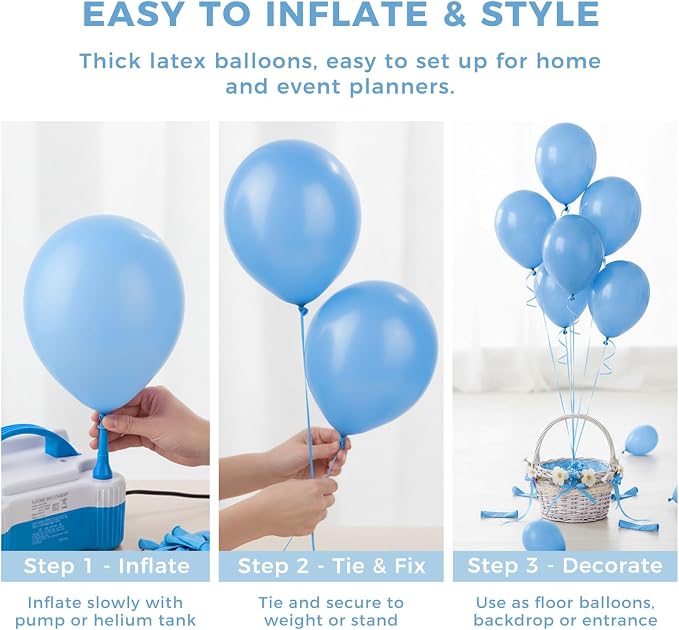 LOVESTOWN 110 PCS Light Blue Balloons, 12 Inch Bright Light Blue Latex | - Image 6