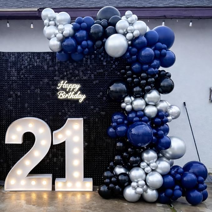 Navy Blue and Black Balloons, 12 Inch Metallic Dark Navy Blue and Silver - Image 6