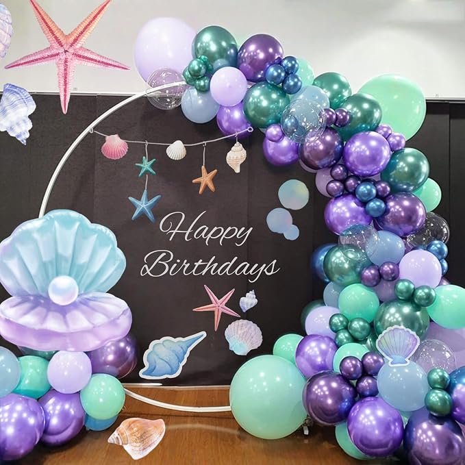 Mermaid Balloon, 12 Inch Mermaid Theme Balloon, Metallic Purple Green Party - Image 3