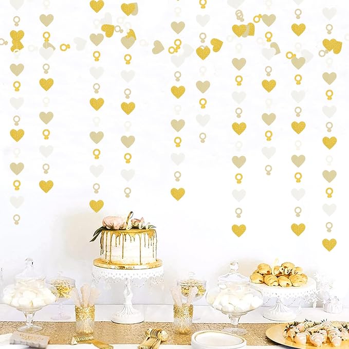 Engagement Bachelorette Party-Decorations White-Gold Garland - 52Ft Heart Ring - Image 5